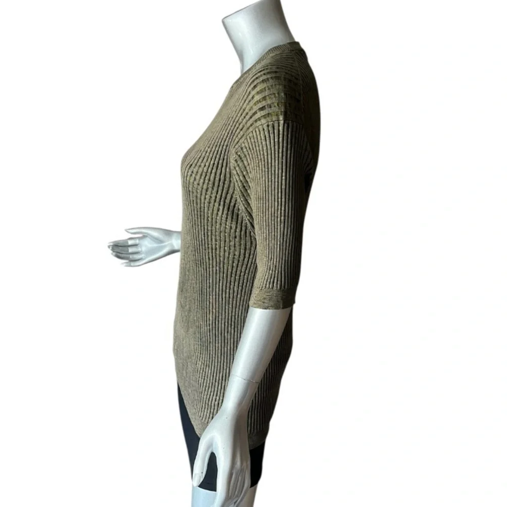 Baracuta 100% Silk Sweater Top Olive Green Ribbed Soft & Stretchy Size LARGE